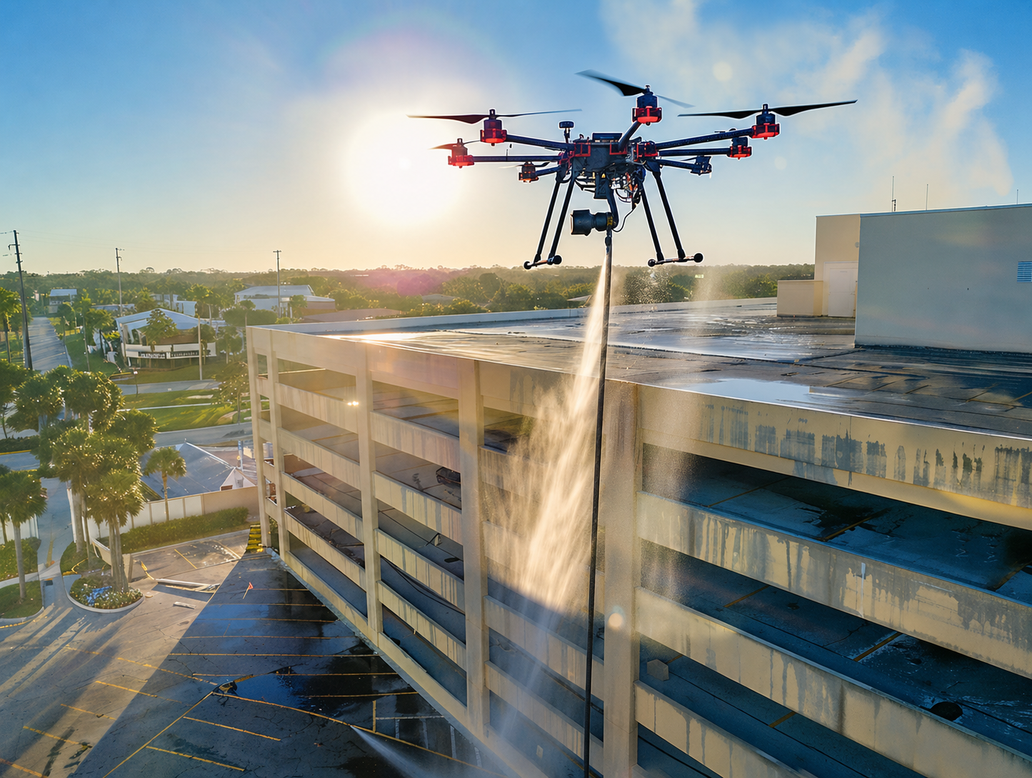 FloState drone soft washing a tile roof in St. Petersburg, Florida